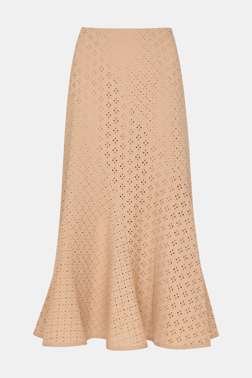 Camel Cotton Broderie Midi Skirt