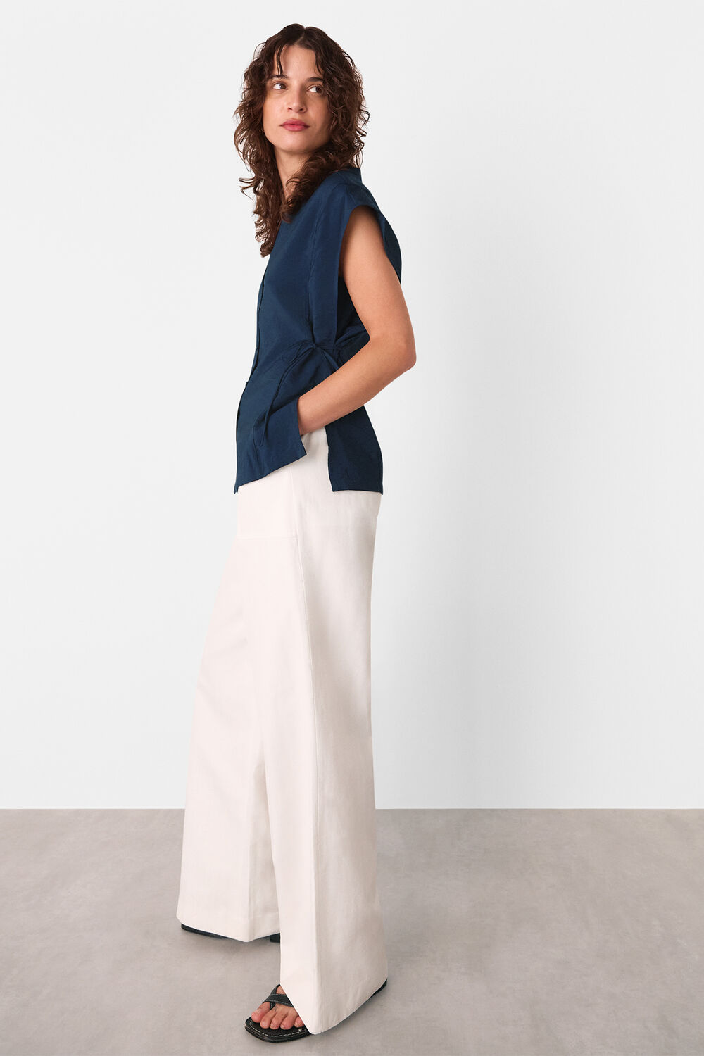 Navy Button Down Tie Side Shirt