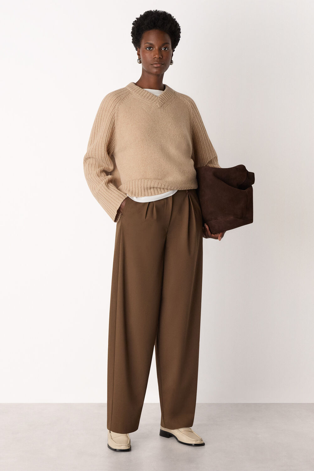 Wool Blend Barrel Trouser