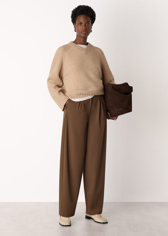 Brown Wool Blend Barrel Trouser