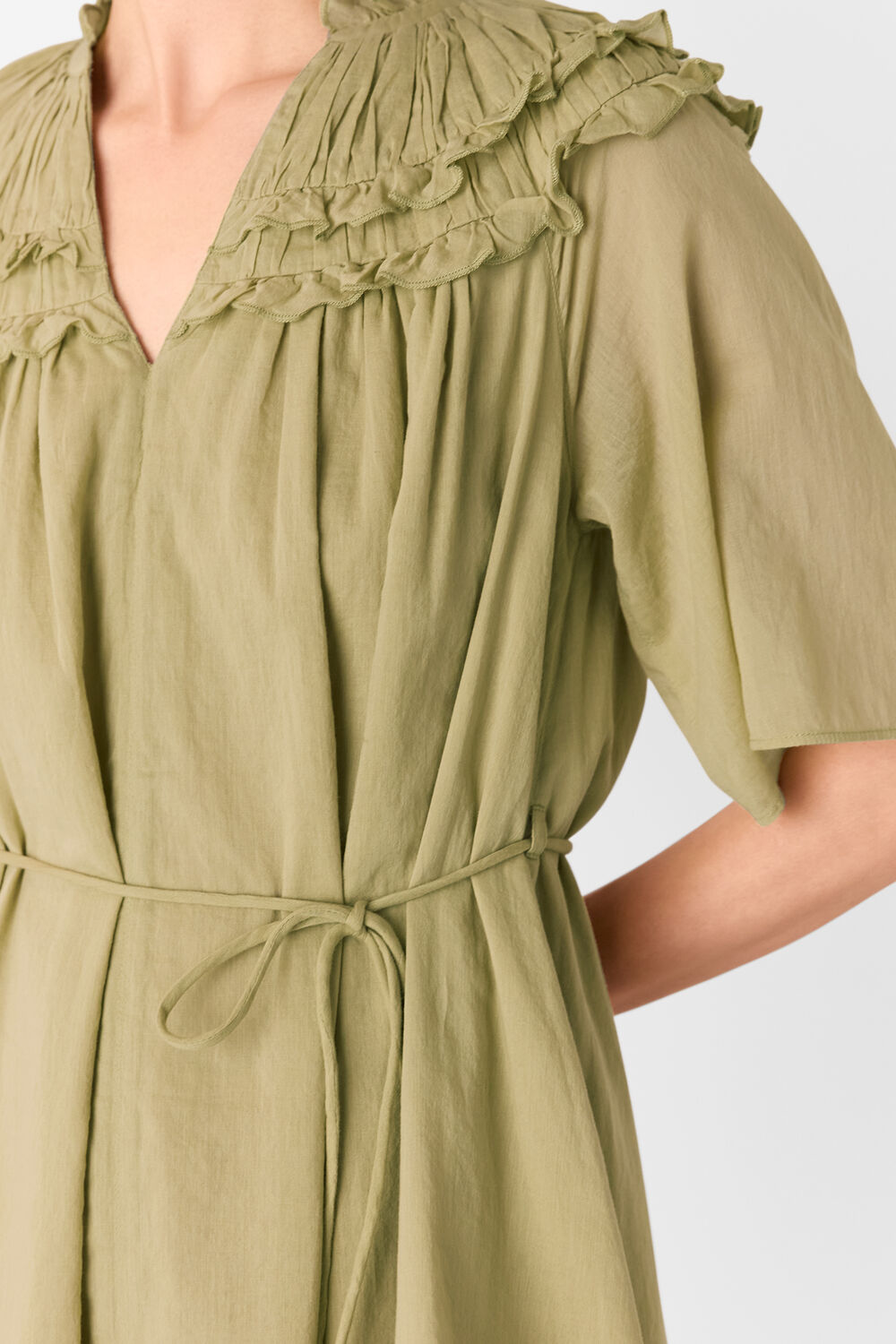 Khaki Cotton Frill Mini Dress