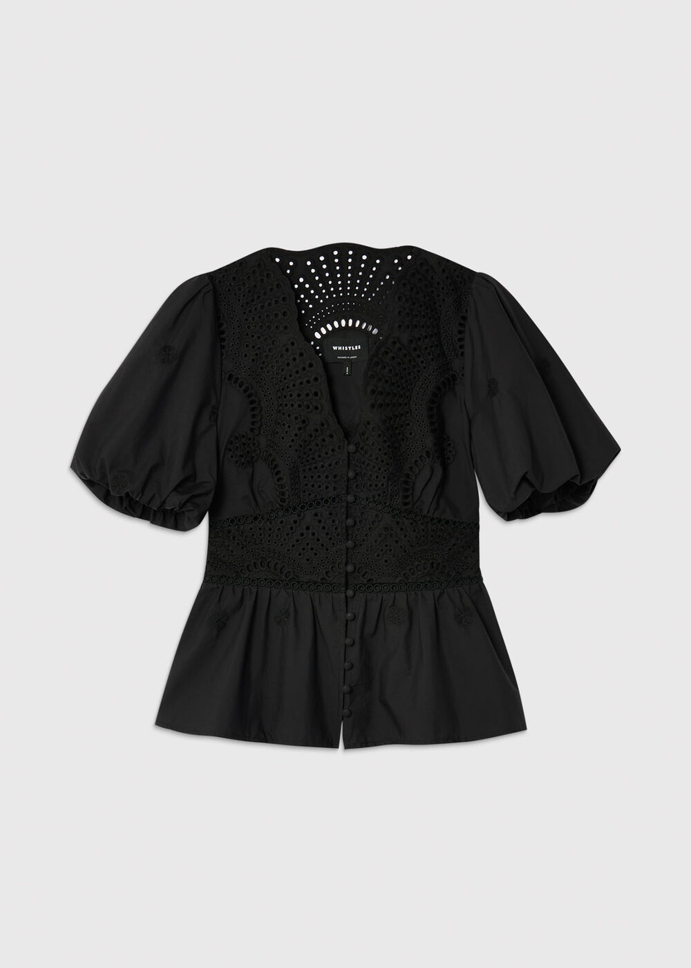 Cotton Broderie V Neck Blouse