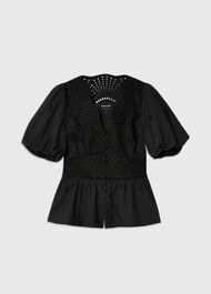 Cotton Broderie V Neck Blouse