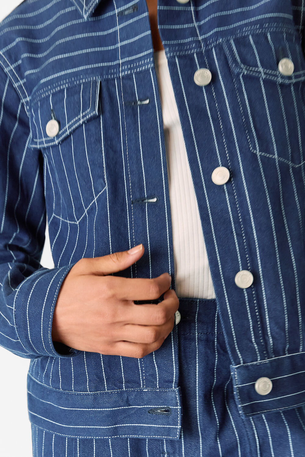 Pinstripe Denim Jacket