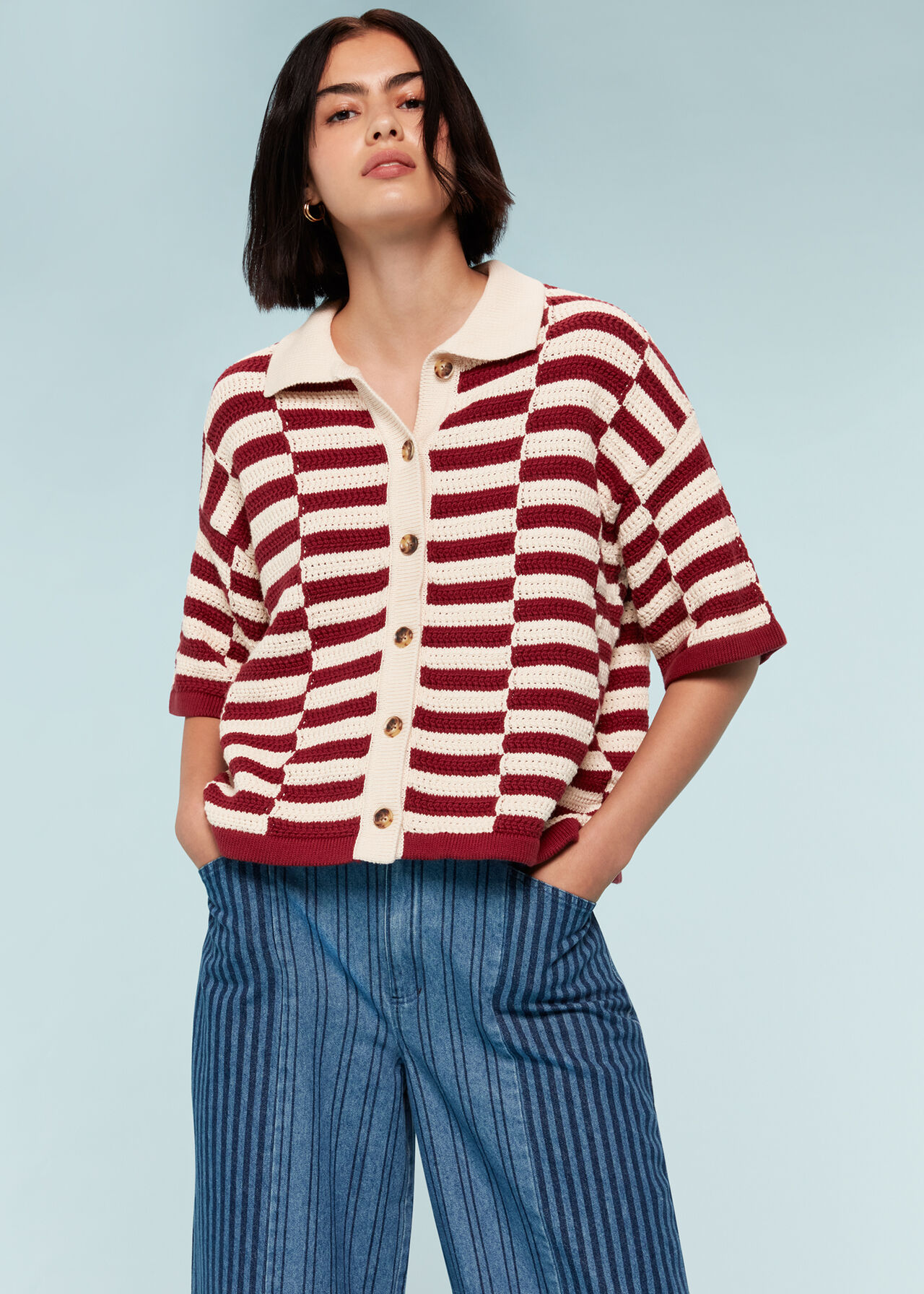 Crochet Stepped Stripe Shirt
