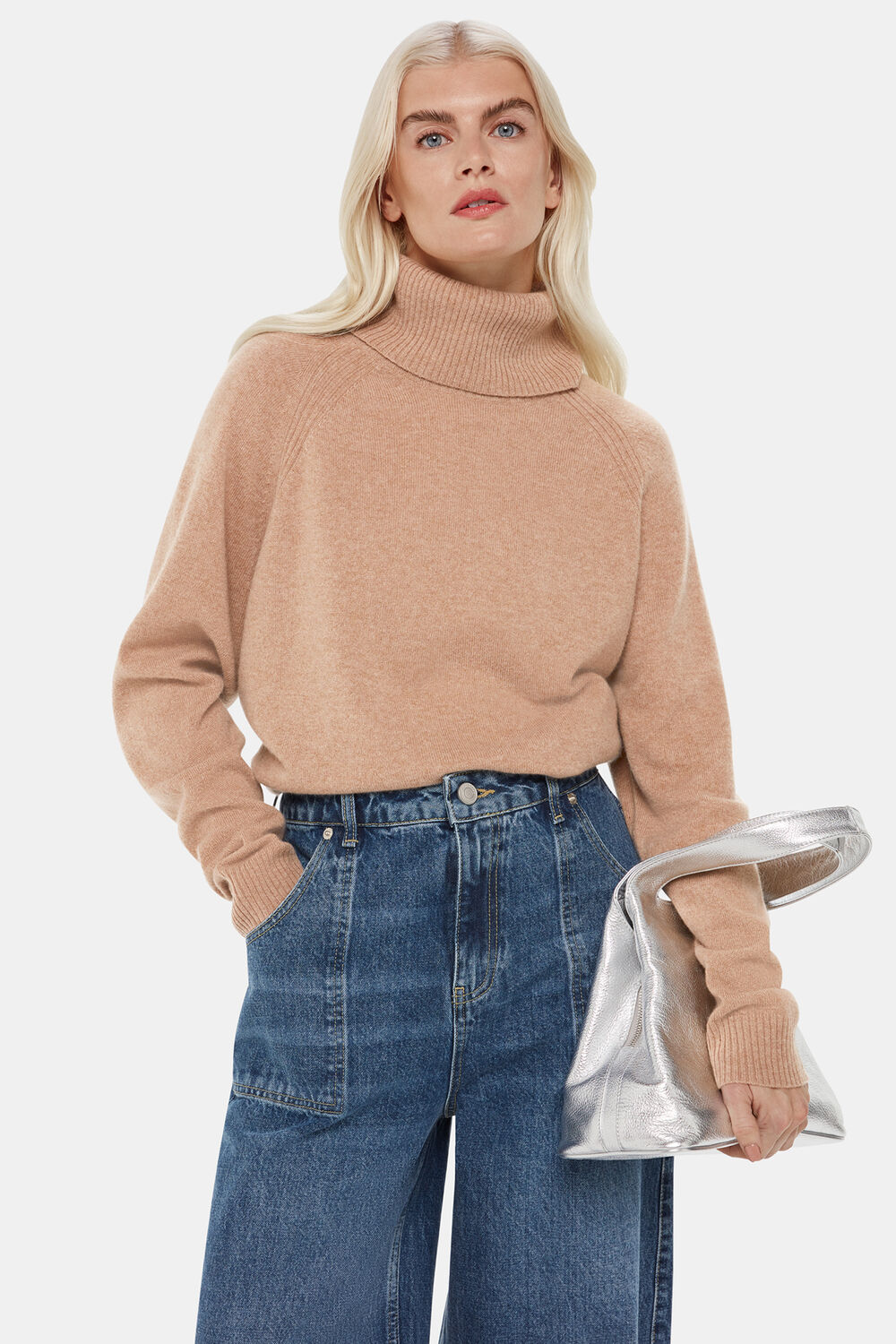 Camel Petite Cashmere Roll Neck