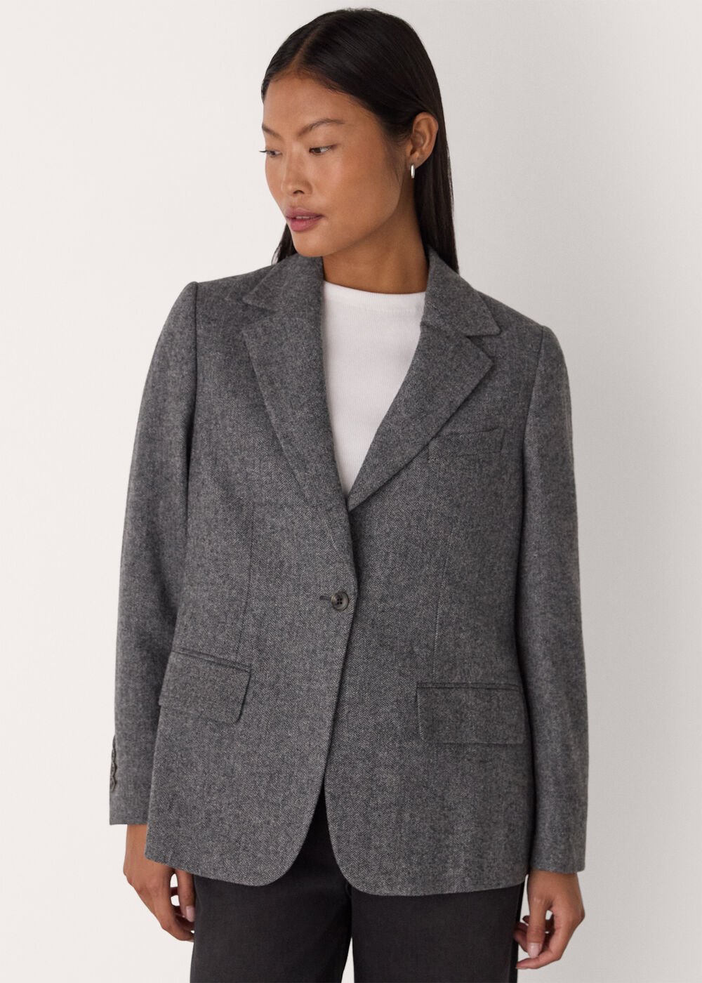 Petite Herringbone Wool Blend Blazer