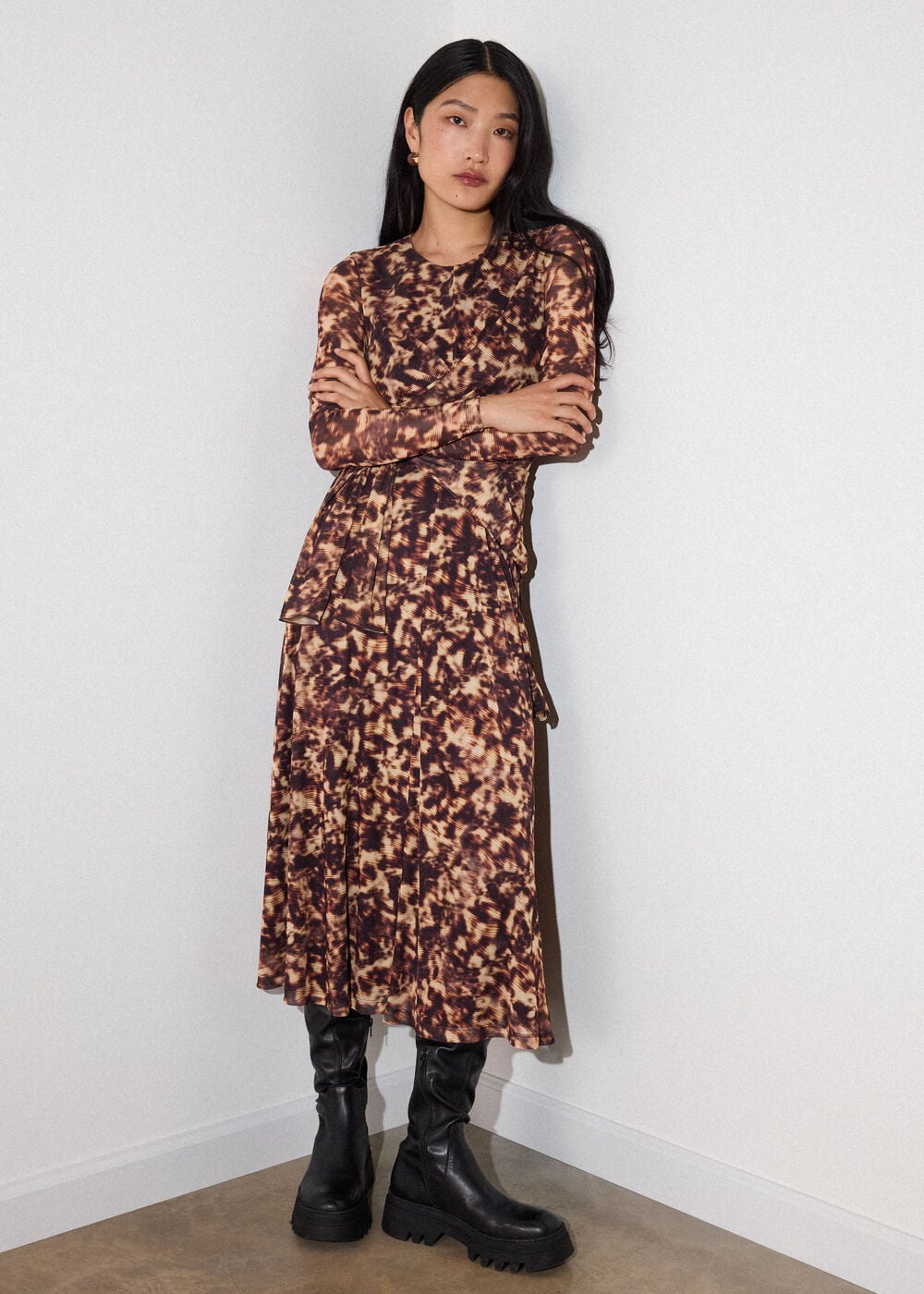 Petite Abstract Animal Mesh Dress