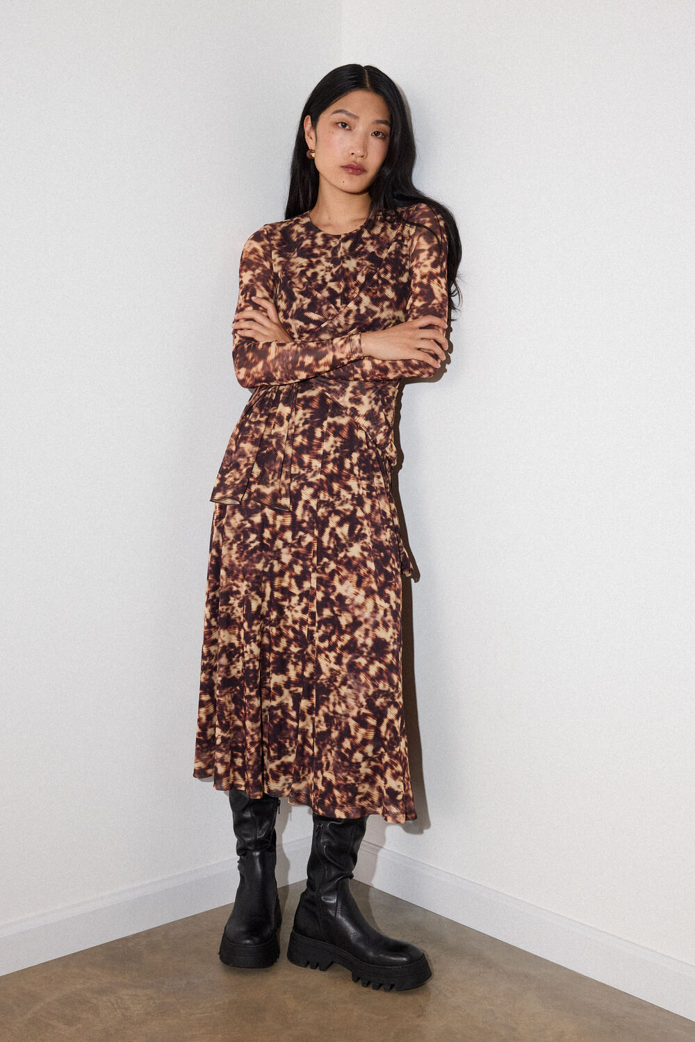 Petite Abstract Animal Mesh Dress