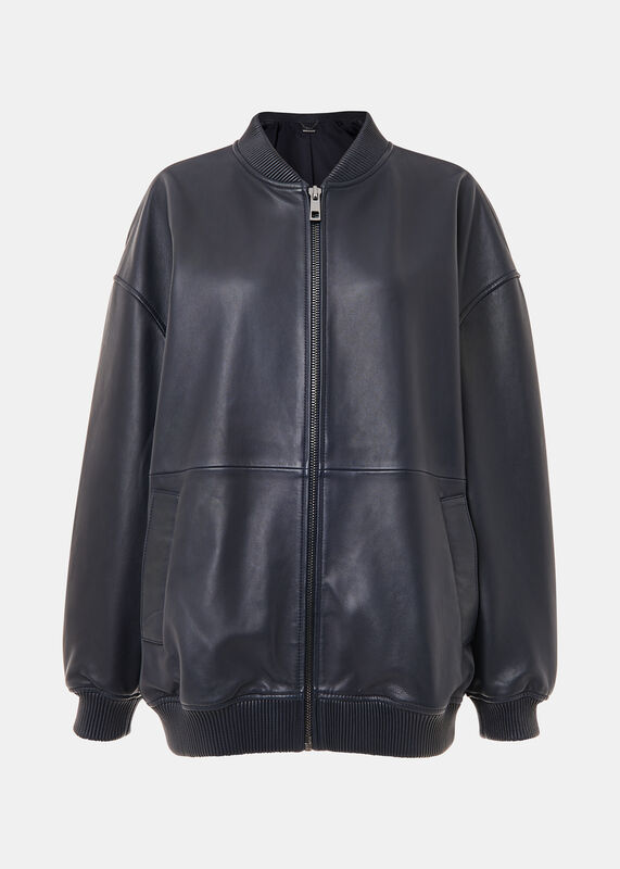 Navy Erin Leather Bomber