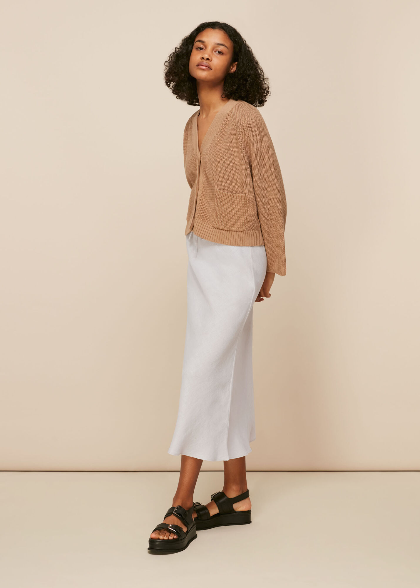 Stone Linen Bias Cut Skirt WHISTLES