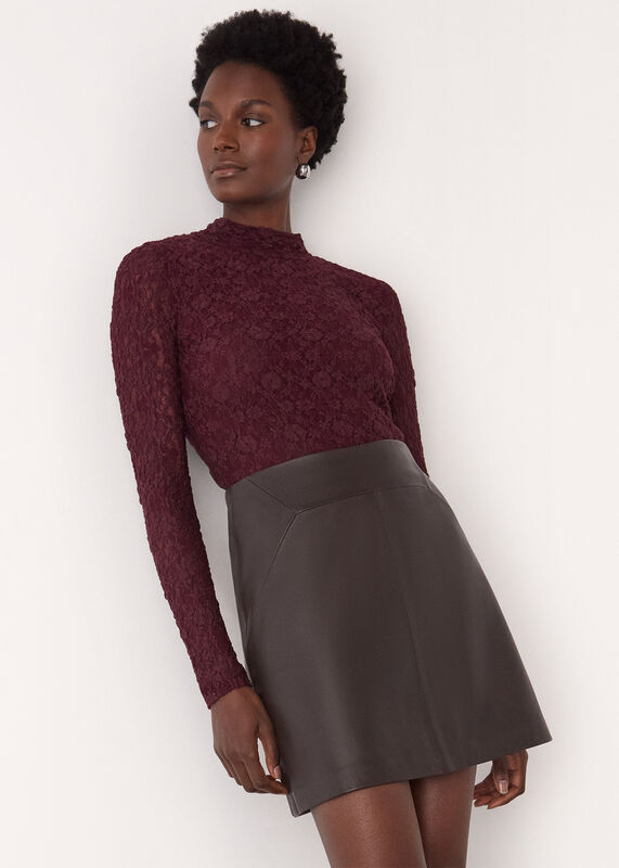Burgundy Lace Detail High Neck Top