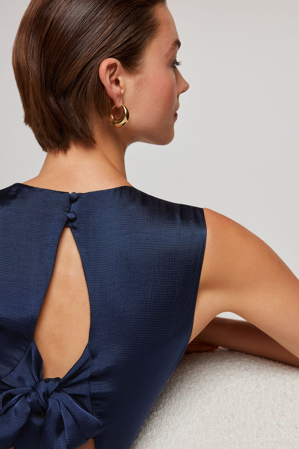 Navy Cowl Neck Satin Maxi Dress