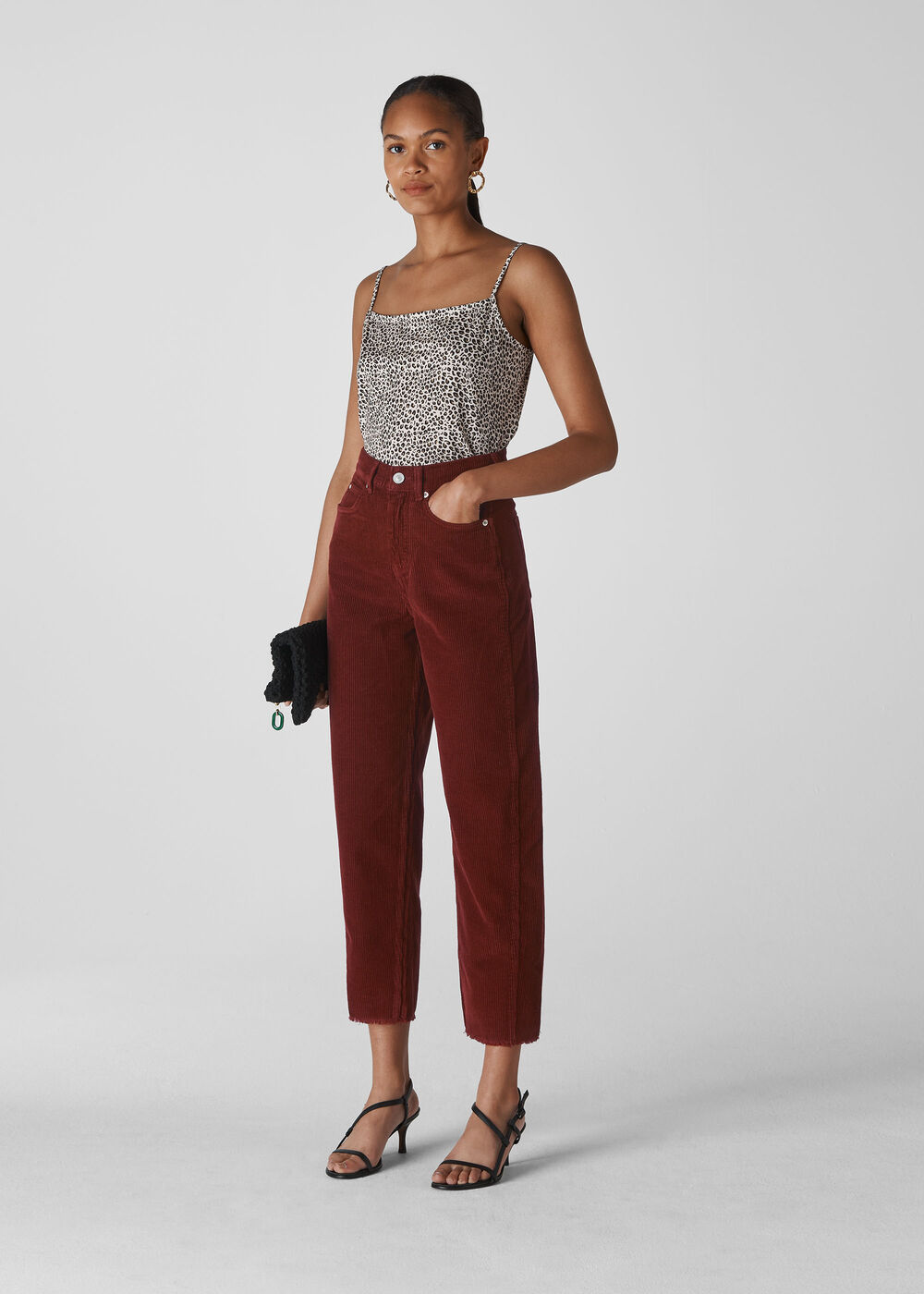 High Waist Cord Barrel Jean Rust