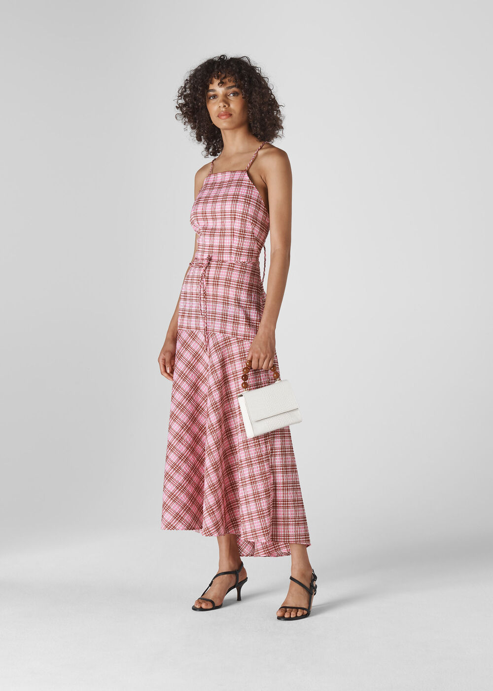 pink check midi dress Pink/Multi Julietta Check Strappy Dress | WHISTLES