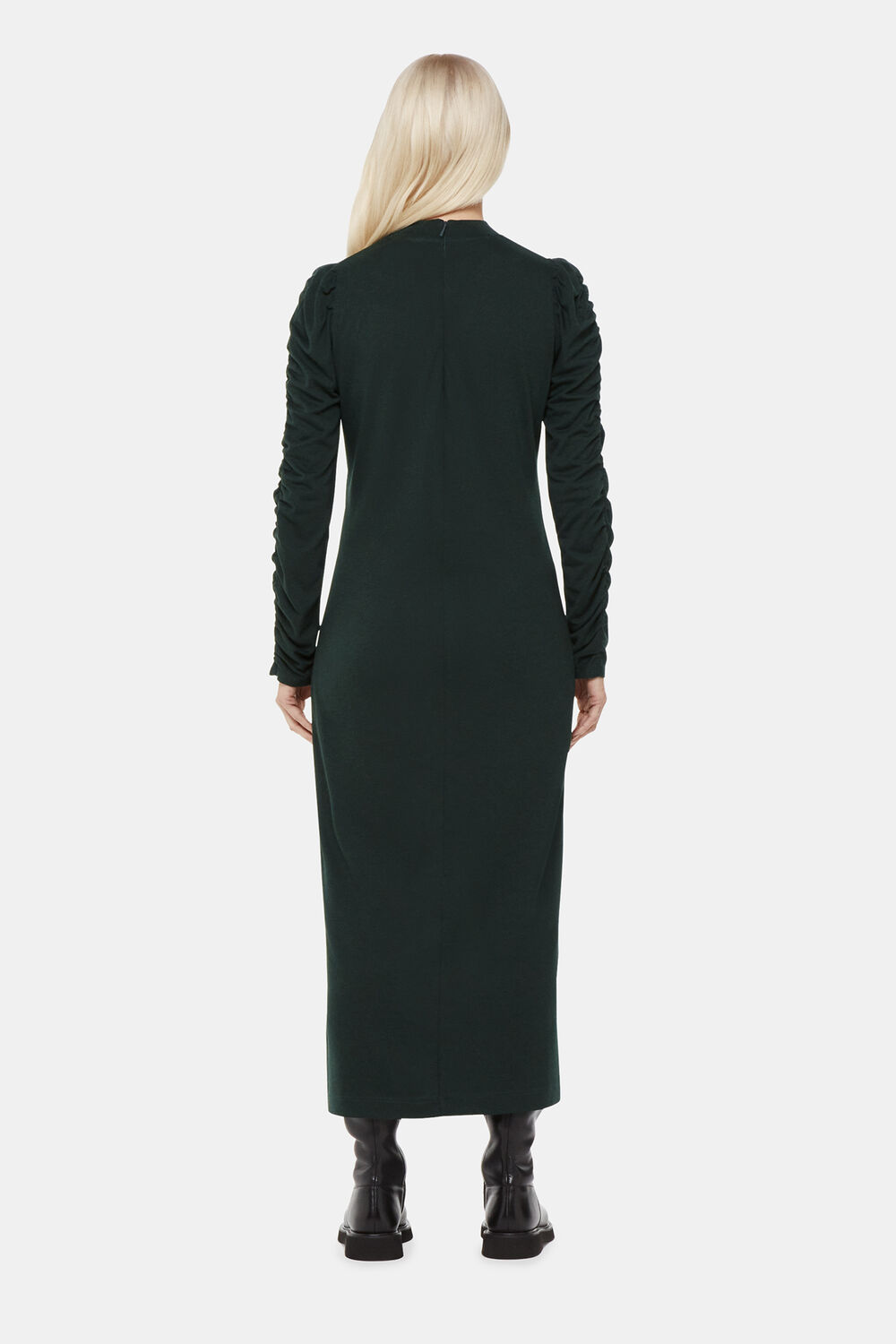 Dark Green Petite Ruched Sleeve Jersey Dress