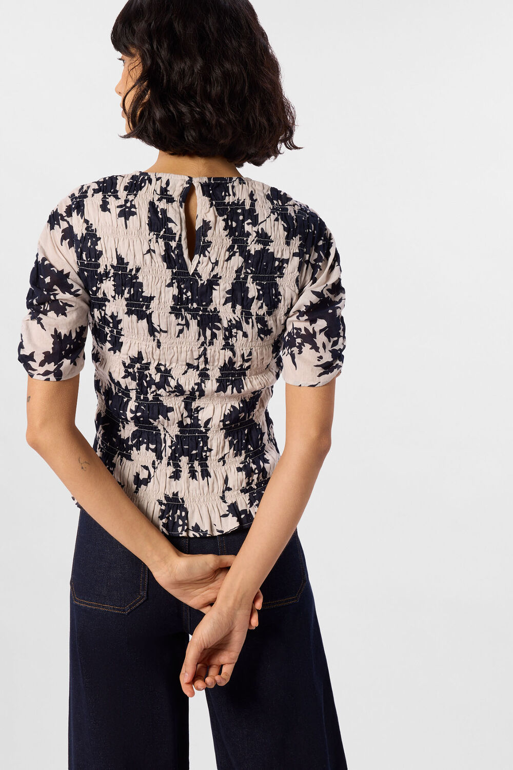 Ivory Shadow Floral Shirred Top