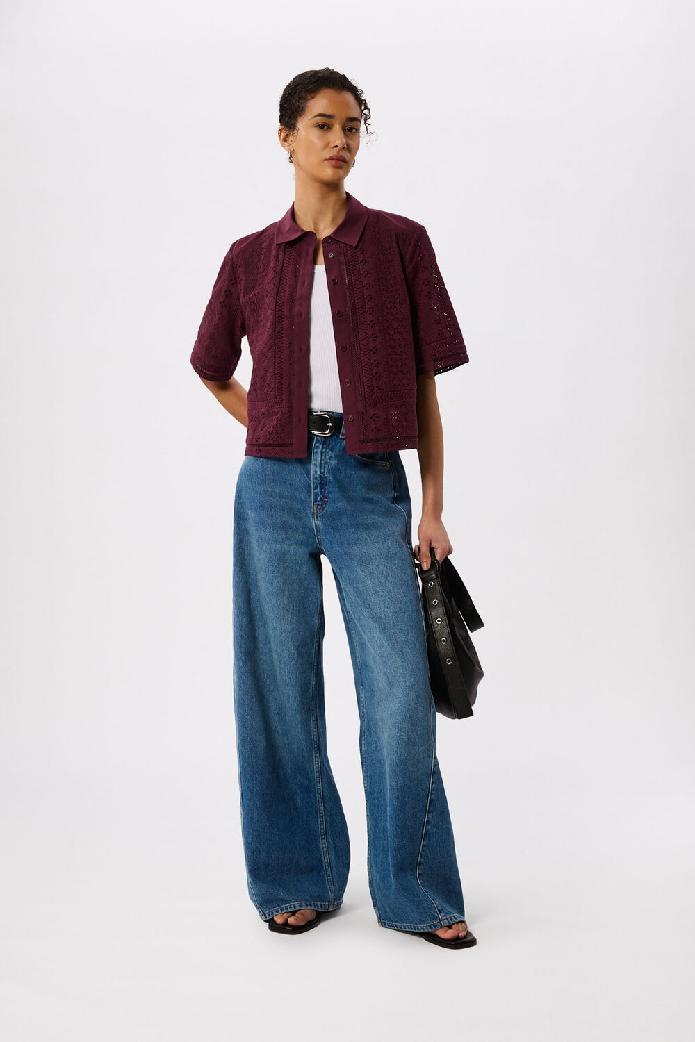 Plum Broderie Cotton Shirt