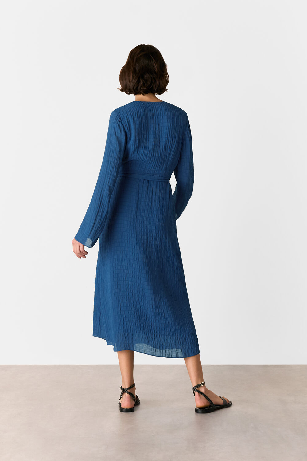 Blue Alex Textured Wrap Midi Dress