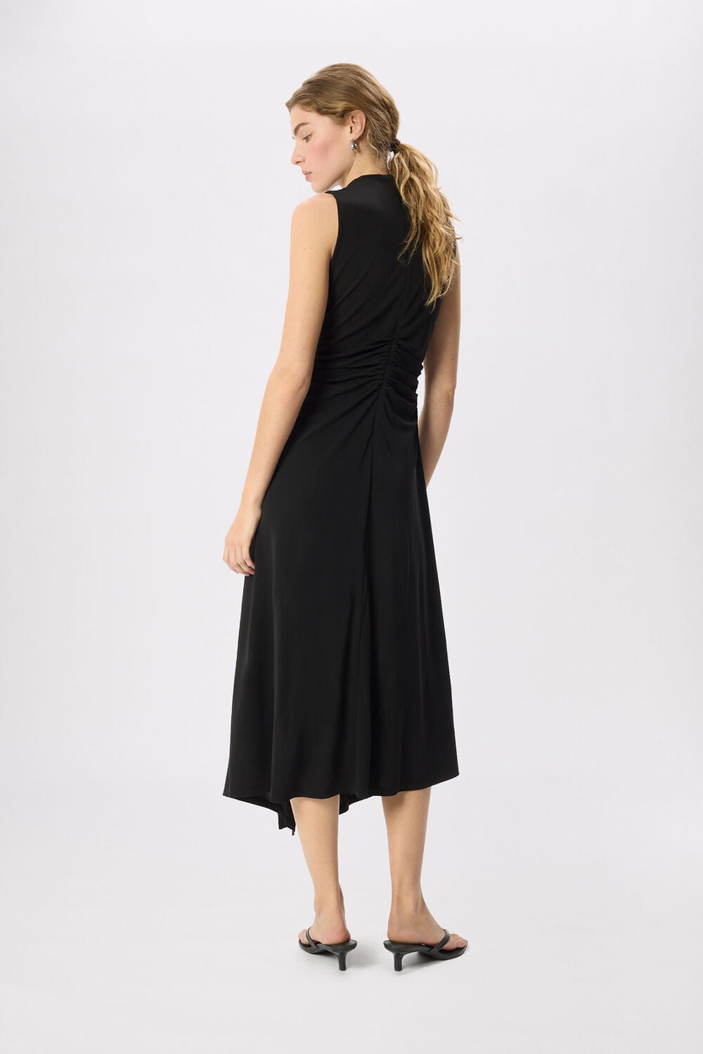 Black Ruched Cowl Neck Jersey Dress