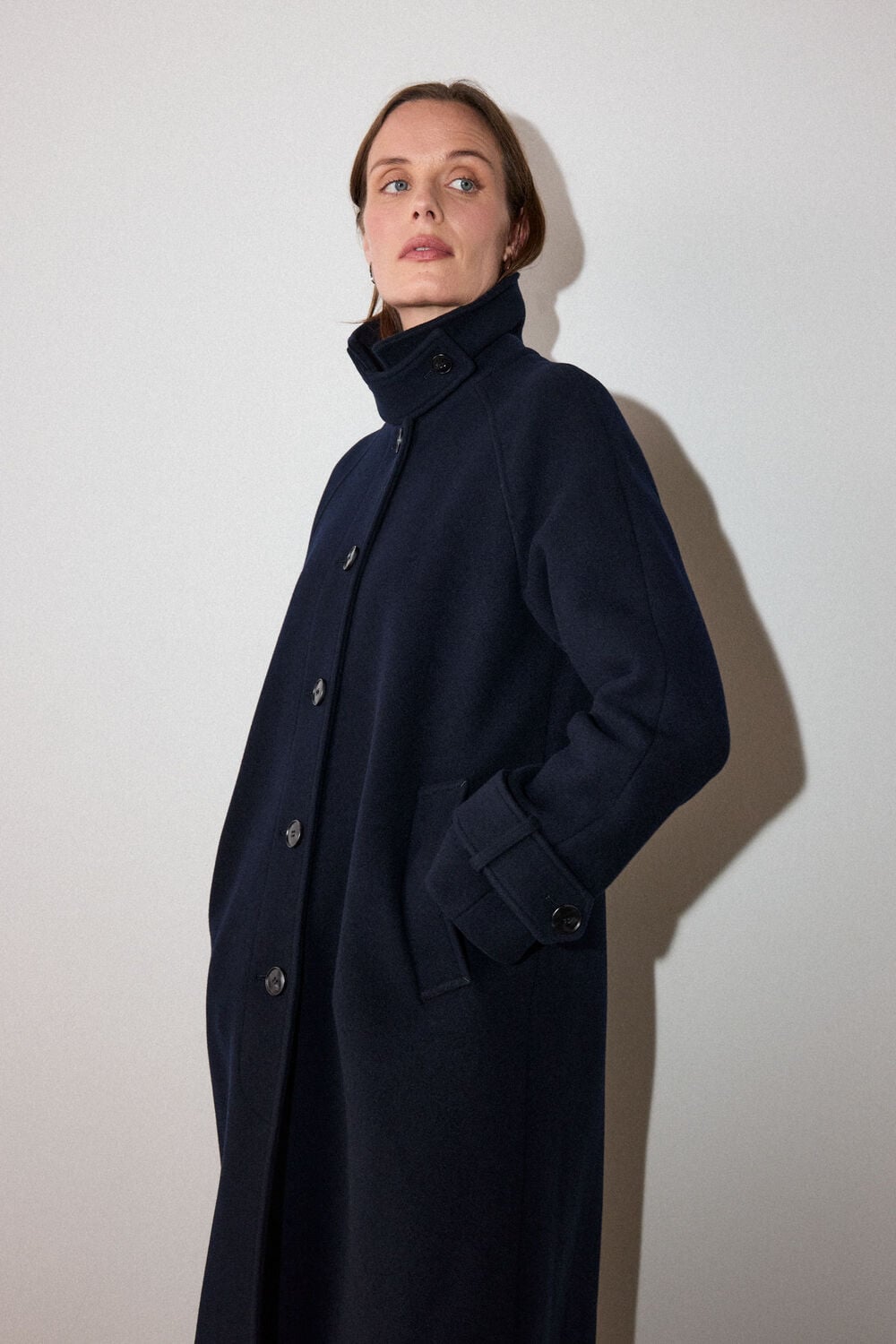 Navy Long Wool Car Coat
