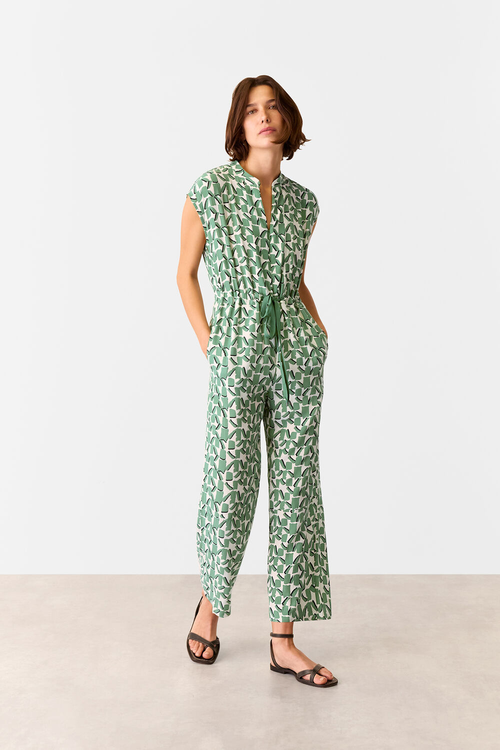 Ivory Abstract Squares Jumpsuit