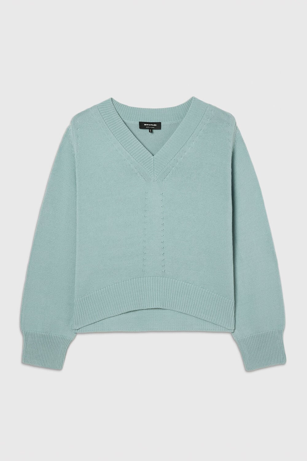 Blue Cotton V Neck Relaxed Knit
