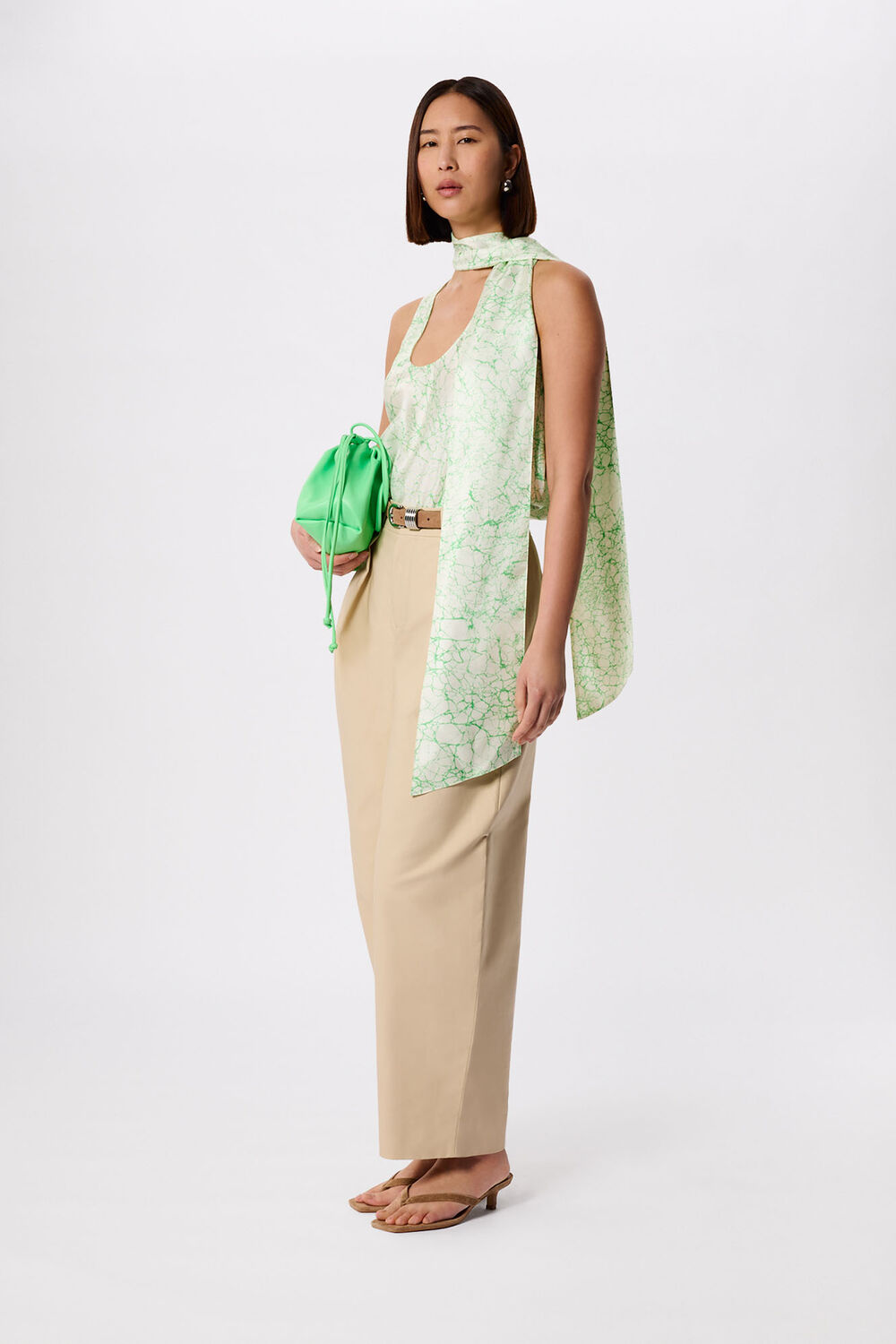 Green Printed Silk Scarf Vest Top
