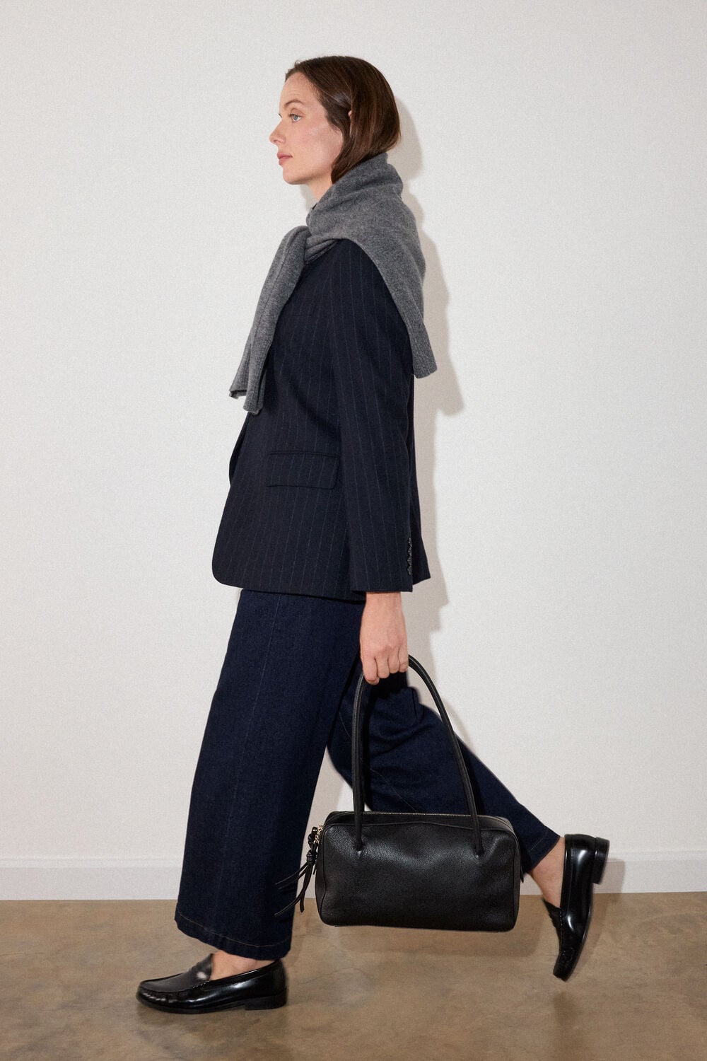 Navy Petite Pinstripe Wool Blend Blazer