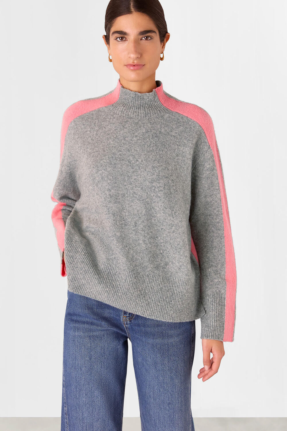 Pink Colour Block Wool Mix Knit