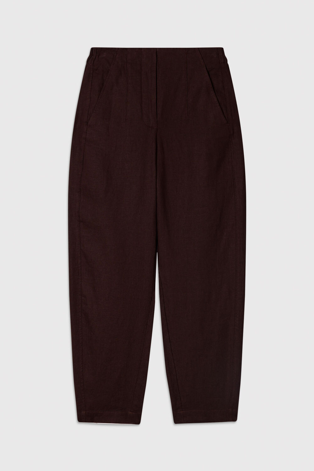 Brown Petite Linen Barrel Leg Trouser