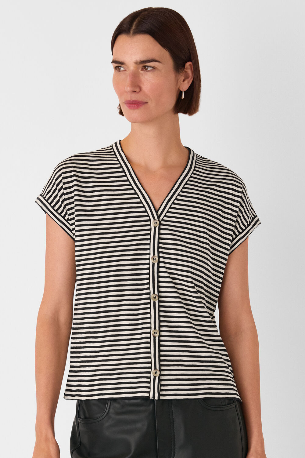 Black Jilly Stripe Button Top
