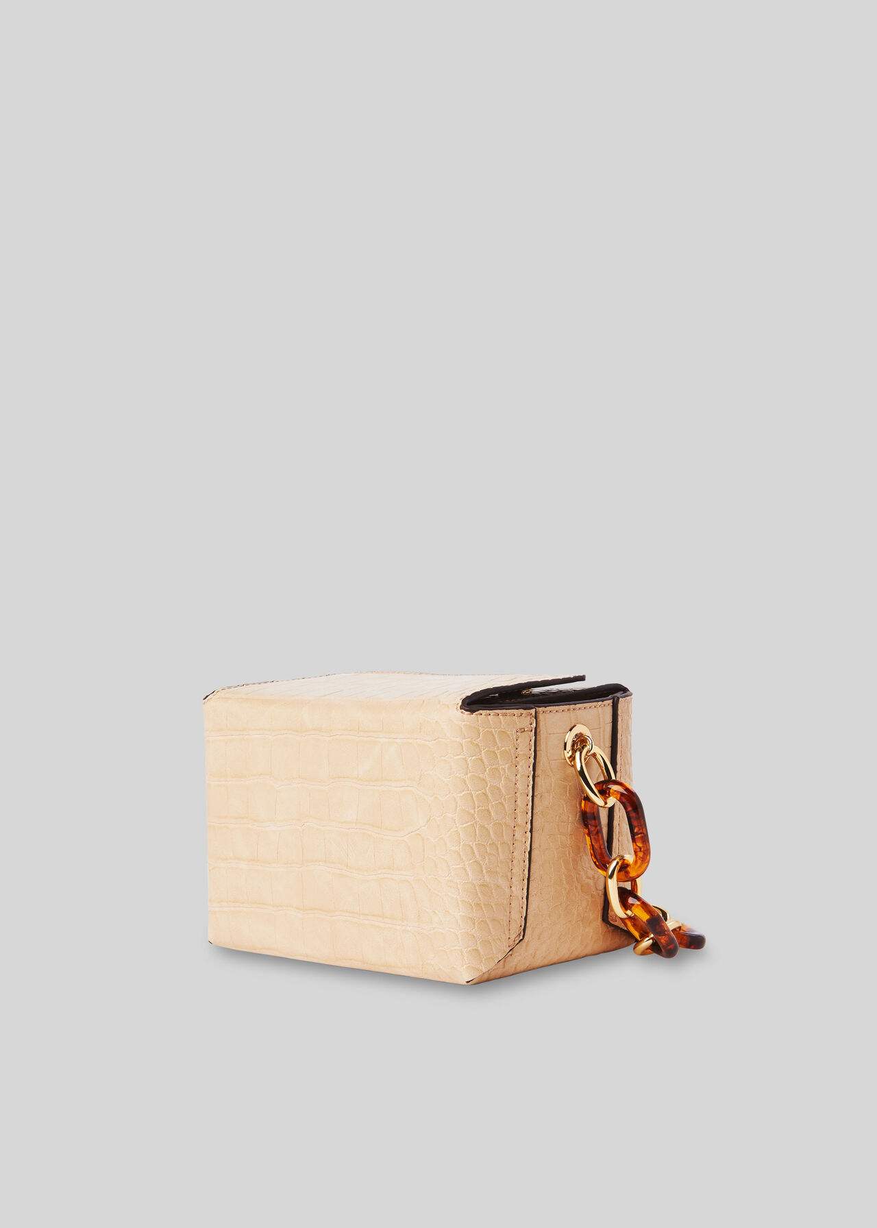 Bay Mini Croc Cube Bag Beige