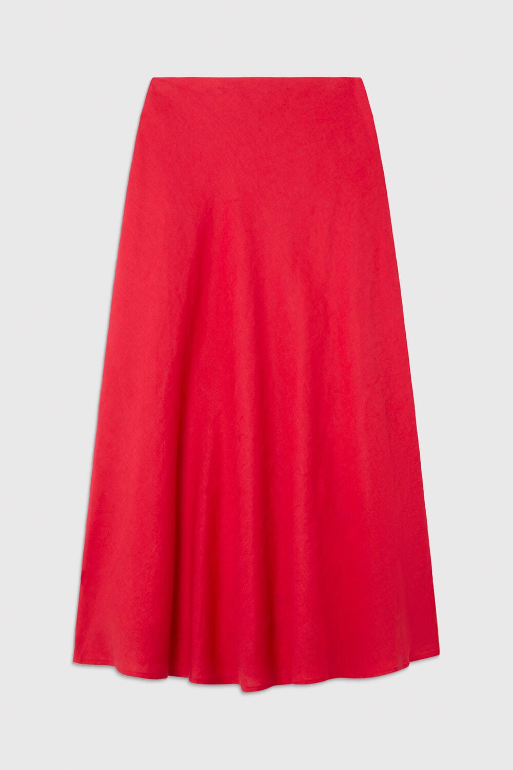 Red Linen Midi Skirt