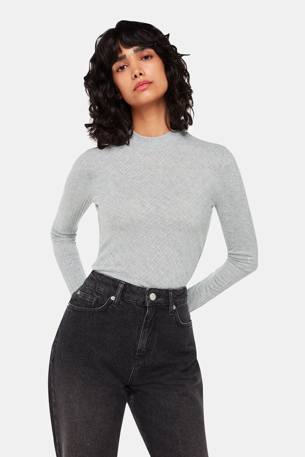 Diagonal Rib Crew Neck Top