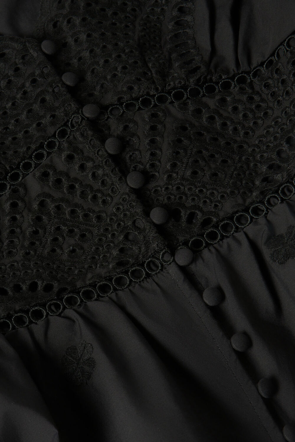 Black Cotton Broderie V Neck Blouse