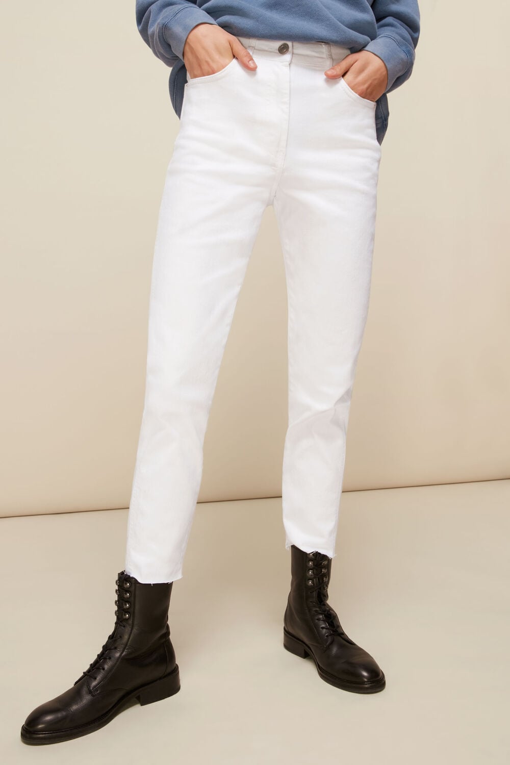 White Stretch Slim Frayed Jean
