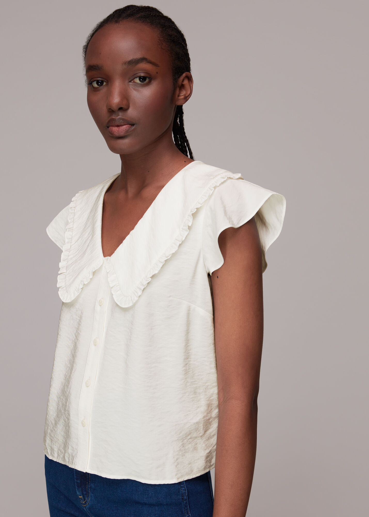 White Short Sleeve Top With Lace Trimmed Collar | Whistles