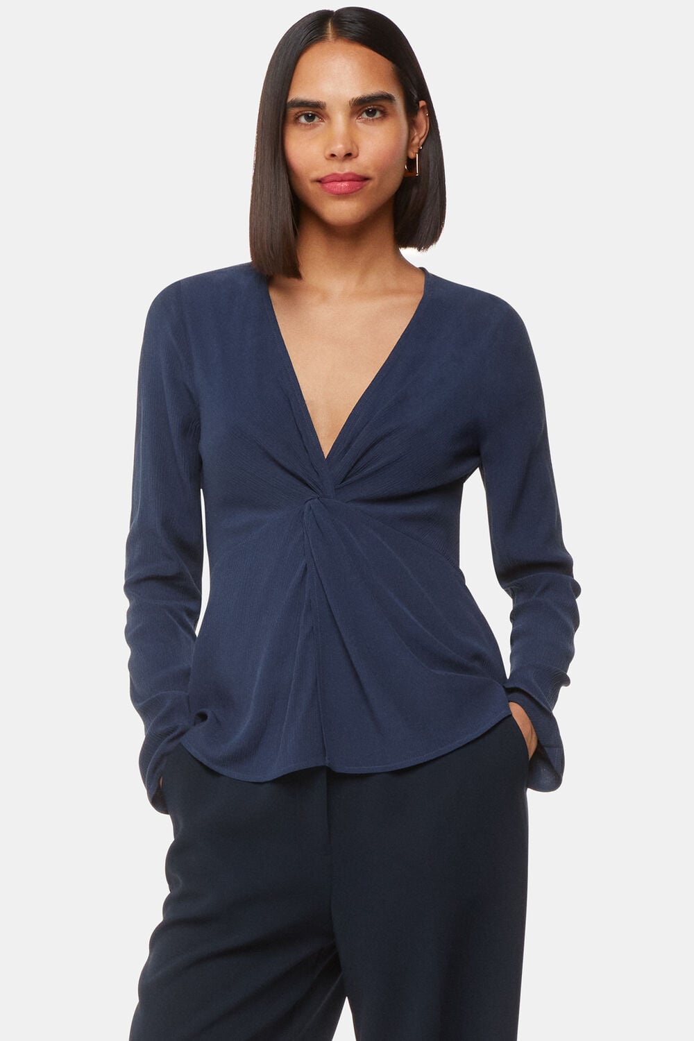 Blue Twist Front Textured Top