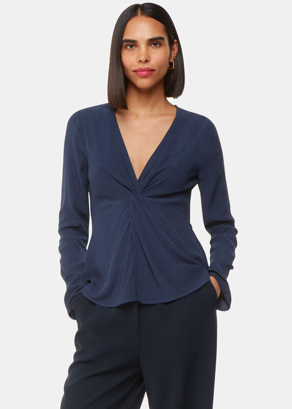 Blue Twist Front Textured Top
