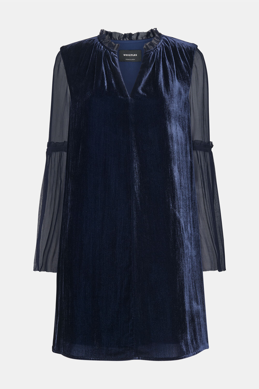 Navy Velvet Sheer Sleeve Dress