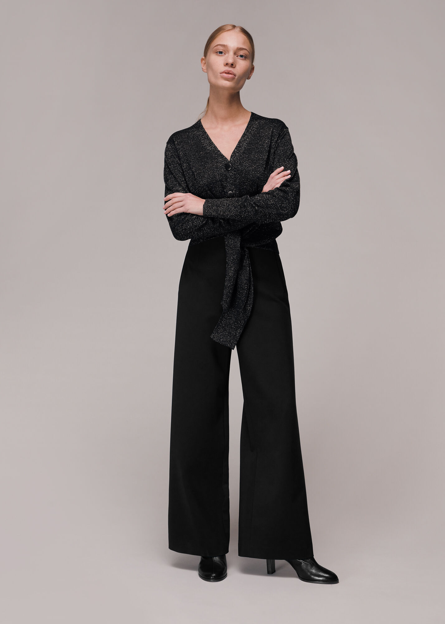 Women's Black Sparkle Tie Cardigan | Whistles US |