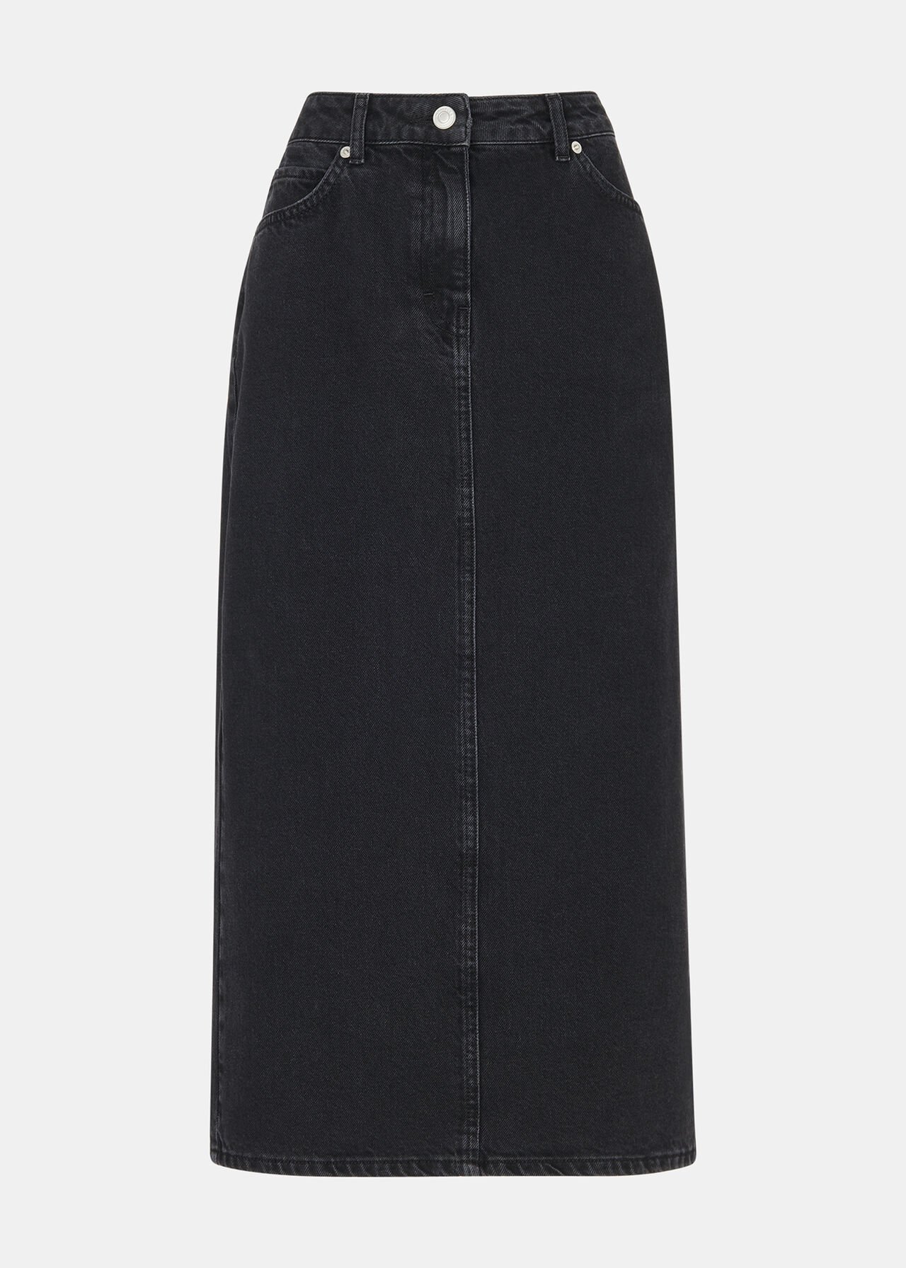 Petite Straight Denim Midi Skirt
