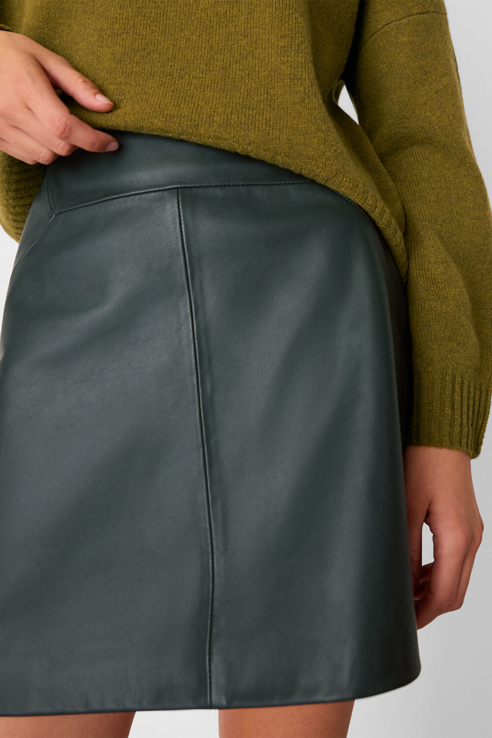 Dark Green Leather A line Skirt
