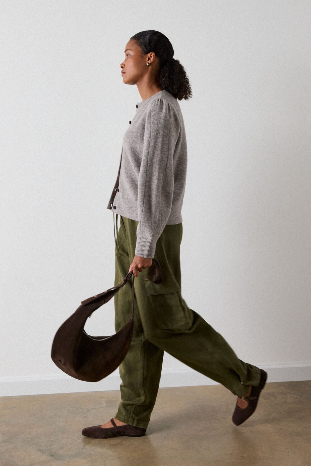 Wool Mix Puff Sleeve Cardigan
