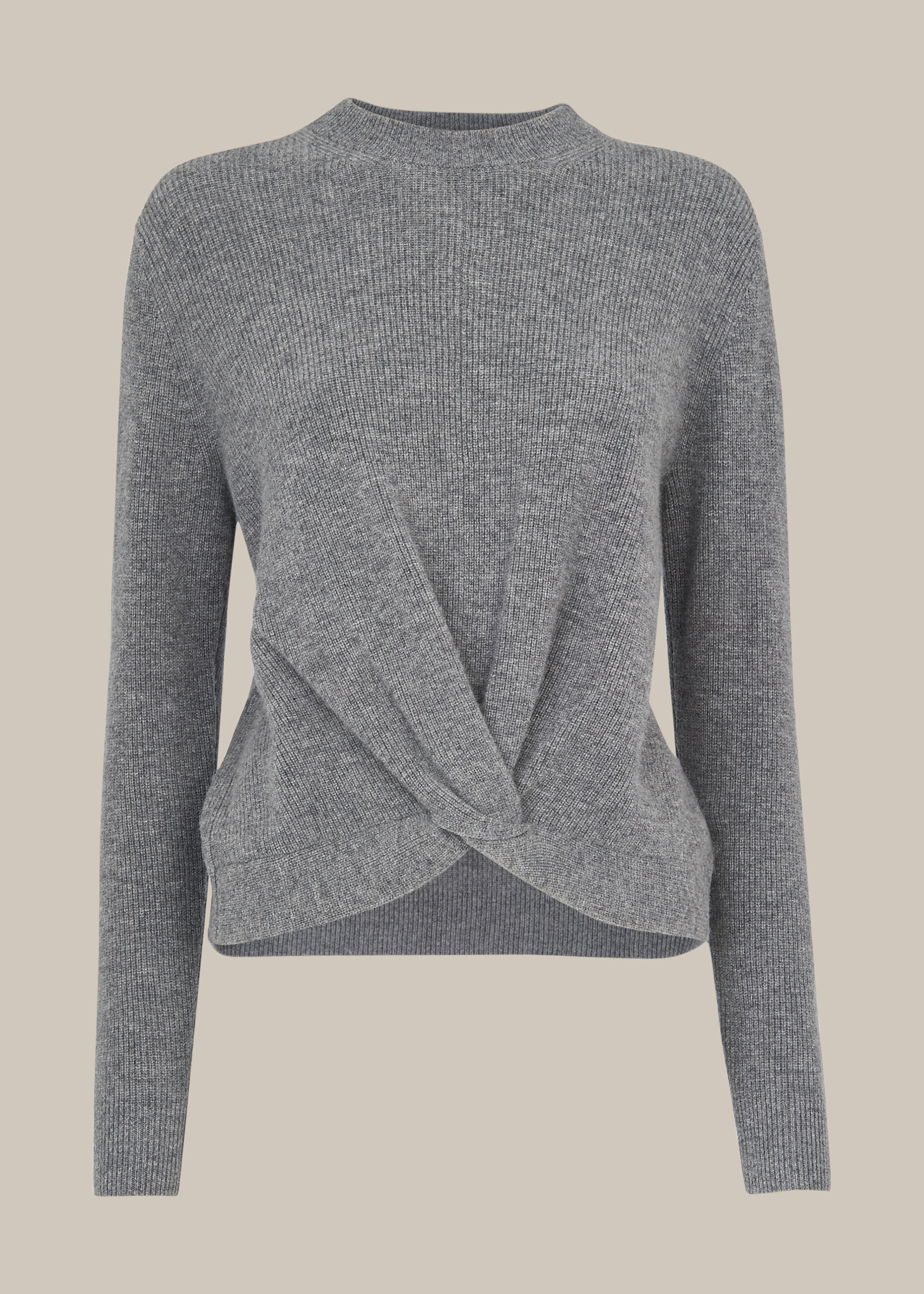 Grey Twist Front Wool Cashmere Knit