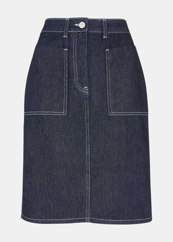 Dark Denim Contrast Stitch Midi Skirt