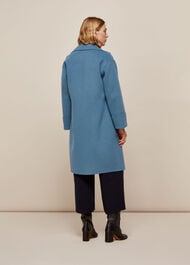 Double Faced Wool Wrap Coat Blue
