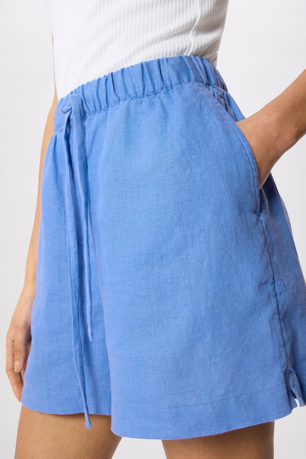 Blue Linen Elasticated Short