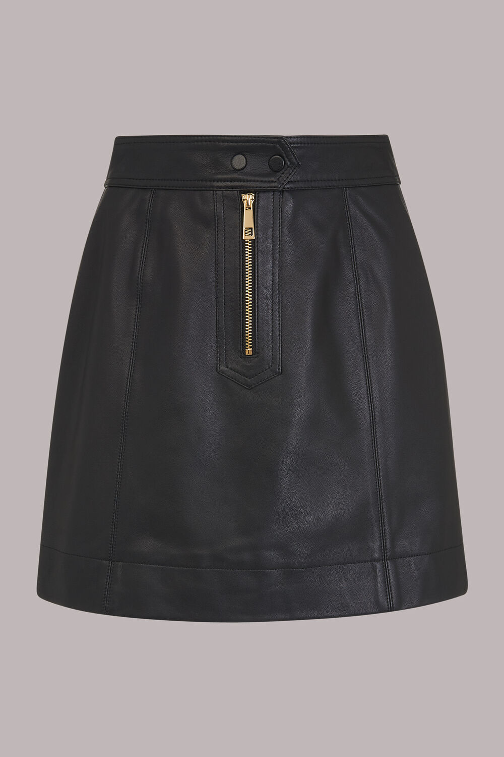 Zip Front Detail Leather Skirt